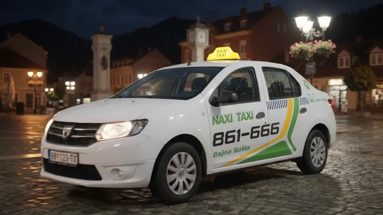 Naxi Taxi na gradskom trgu noću